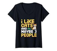 Donna I Like Cats And Maybe 3 People Maglietta con Collo a V
