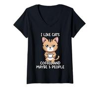 Donna I Like Cats Coffee And Maybe 3 People Maglietta con Collo a V