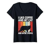 Donna I Like Coffee And My Cat Maybe 3 People Siberian Cat Lover Maglietta con Collo a V