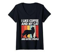 Donna I Like Coffee And My Cat Maybe 3 People Vintage Siamese Cat Maglietta con Collo a V