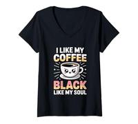 Donna I Like Coffee Black Like My Soul Maglietta con Collo a V