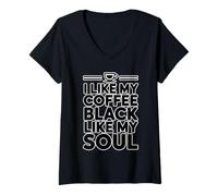 Donna I Like Coffee Black Like My Soul Maglietta con Collo a V