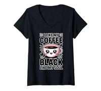Donna I Like Coffee Black Like My Soul Maglietta con Collo a V
