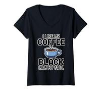 Donna I Like Coffee Black Like My Soul Maglietta con Collo a V