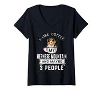 Donna I Like Coffee My Bernese Mountain Dog Maybe 3 People Dogs Maglietta con Collo a V