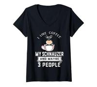 Donna I Like Coffee My Dog Schnauzer Maybe 3 People Dogs Maglietta con Collo a V