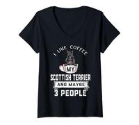 Donna I Like Coffee My Scottish Terrier Dog Maybe 3 People Dogs Maglietta con Collo a V