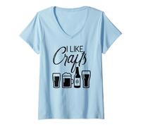 Donna I Like Crafts Bottiglie di Birra Artigianale Tazza Luppolo Meme Maglietta con Collo a V