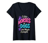 Donna I Like Horses & Dogs Amante Divertente Cane Mamma Proprietario Donne Ragazze Maglietta con Collo a V