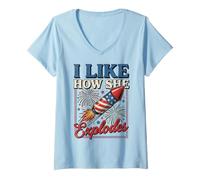 Donna I Like How She Explodes 4th of July Couples Men Maglietta con Collo a V