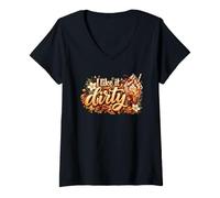 Donna I Like It Dirty Dirty Soda Lover, Design in Oro Marrone Maglietta con Collo a V