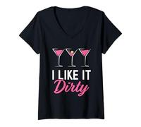 Donna I Like It Dirty Funny Dirty Martini Bicchiere Drink Happy Hour Maglietta con Collo a V
