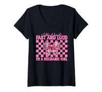 Donna I Like It Hard Fast And Loud I'm A Mechanic Girl Chiave per auto Maglietta con Collo a V
