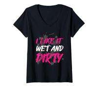 Donna I like it wet and dirty Muddy Race fango Mud Run Maglietta con Collo a V