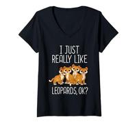 Donna I Like Leopards Lover Kids Wild Cat Leopard Maglietta con Collo a V