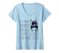 Donna I Like Murder Show Comfy Clothes 3 Persone Halloween comodo Maglietta con Collo a V