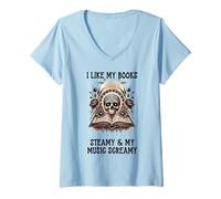Donna I Like My Books Steamy And My Music Screamy Spicy Book Smutt Maglietta con Collo a V
