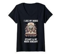 Donna I Like My Books Steamy & My Music Screamy Spicy Dark Romance Maglietta con Collo a V