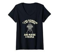 Donna I Like My Bourbon And My Smoker Divertente Barbecue Bere Maglietta con Collo a V