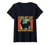 Donna I Like My Cat & Maybe 3 People Vintage Persian Cats Kitten Maglietta con Collo a V