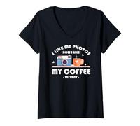 Donna I LIKE MY PHOTOS HOW I LIKE MY COFFEE INSTANT Maglietta con Collo a V