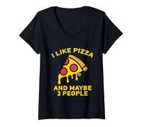 Donna I Like Pizza And Maybe Three People Maglietta con Collo a V