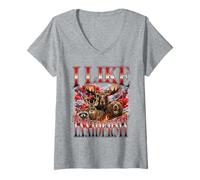 Donna I Like Taxidermy Hunter Alce Cervo Orso Procione Design Maglietta con Collo a V