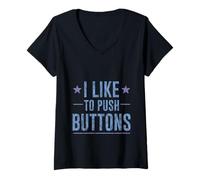Donna I Like To Push Buttons SCADI SARCAST STESE - Maglietta con Collo a V