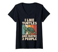Donna I Like Turtles And Maybe 3 People Funny Introvert Turtle Maglietta con Collo a V