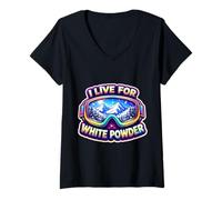 Donna I Live for White Sci Polvere Sciatore Snowboard Snowboard Maglietta con Collo a V