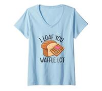 Donna I Loaf You a Waffle Lot Divertente Gioco di parole, Waffle Lover Maglietta con Collo a V