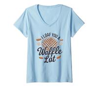 Donna I Loaf You a Waffle Lot Divertente Gioco di parole, Waffle Lover Maglietta con Collo a V