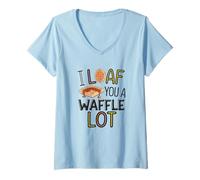Donna I Loaf You a Waffle Lot Divertente Gioco di parole, Waffle Lover Maglietta con Collo a V