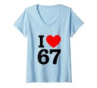 Donna I Love 67 Maglietta con Collo a V