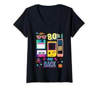 Donna I Love 80's, Cool Vintage Retro 80's Are Back Graphic Design Maglietta con Collo a V