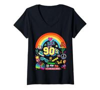 Donna I Love 90's, Retro Back To 90's Stuff Illustrazione Grafica Maglietta con Collo a V