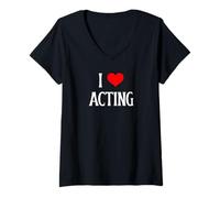 Donna I Love Acting I Heart Acting Attore recitazione teatrale e Amante del teatro Maglietta con Collo a V