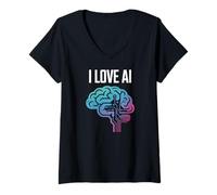 Donna I Love AI Brain Circuit Design Innovazione Maglietta con Collo a V