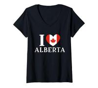 Donna I Love Alberta Canada Cuore Bandiera Maglietta con Collo a V