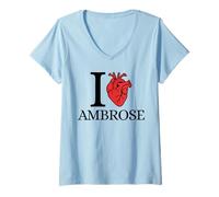 Donna I Love Ambrose Cuore Anatomicamente Corretto Divertente Maglietta con Collo a V