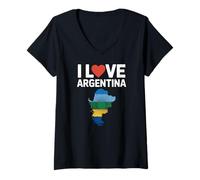 Donna I Love Argentina Cuore Map Bandiera Design Maglietta con Collo a V
