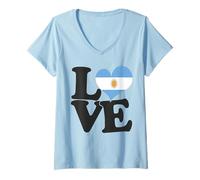 Donna I Love Argentina Flag Heart Viaggio Patriottico Maglietta con Collo a V