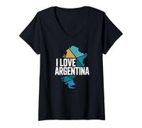 Donna I Love Argentina Map Mosaic Adventure Maglietta con Collo a V