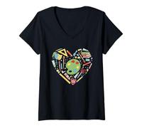 Donna I Love Art Cuore Design per Artisti Pittori Arte Amanti Maglietta con Collo a V