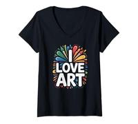 Donna I Love Art - Pennelli creativi Maglietta con Collo a V
