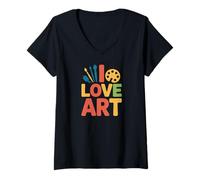 Donna I Love Art - Tavolozza di pennelli Maglietta con Collo a V