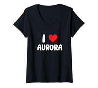 Donna I Love Aurora - Cuore Maglietta con Collo a V