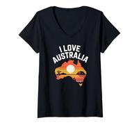Donna I Love Australia - Stampa con Paesaggio Naturale Maglietta con Collo a V