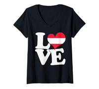 Donna I Love Austria Flag Heart Viaggio Patriottico Maglietta con Collo a V