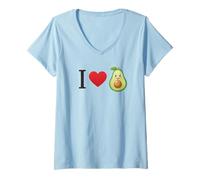 Donna I Love Avocado Cuore Carino Personaggio Divertente Salute Stile Maglietta con Collo a V